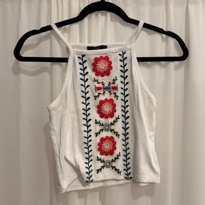 Embroidered White Halter Top